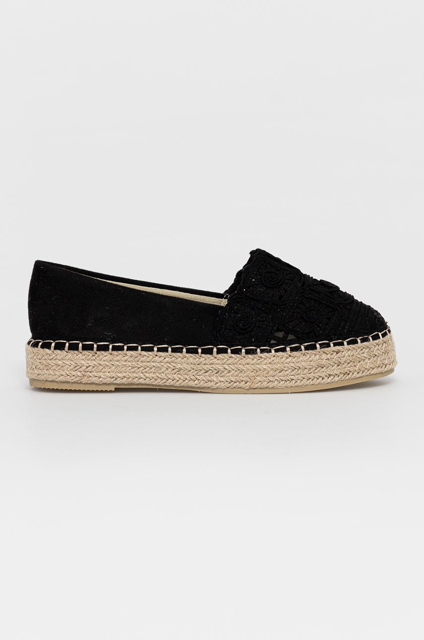 Espadrile dama Answear Lab negre casual din piele intoarsa cu material textil  cu talpa din guma Sun Color