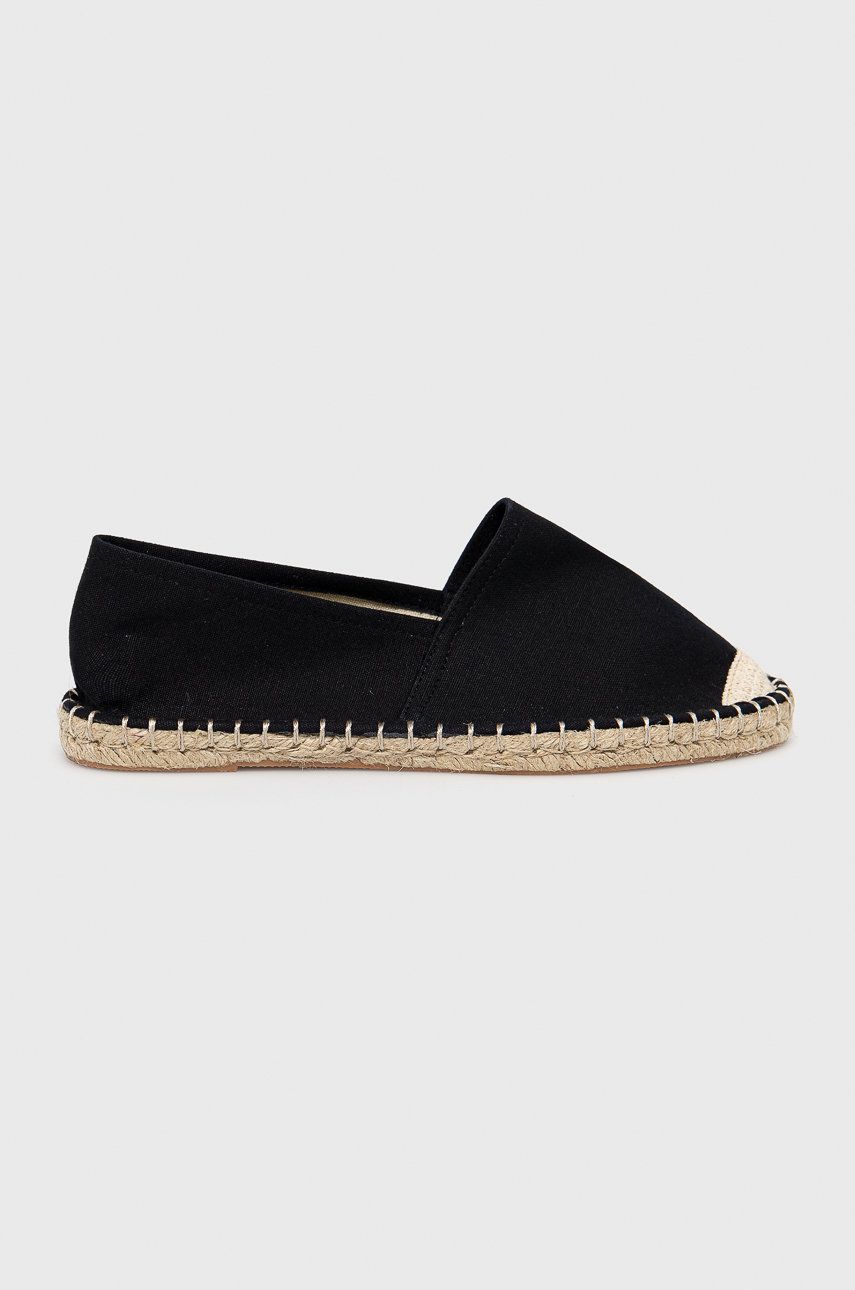 Espadrile dama Answear Lab negre de primavara din material textil cu toc plat si talpa din guma