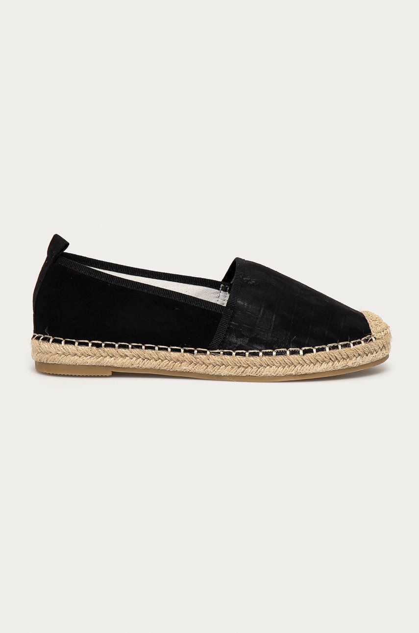 Espadrile dama Answear Lab negre de zi din imitatie de piele intoarsa cu toc plat si interior confortabil