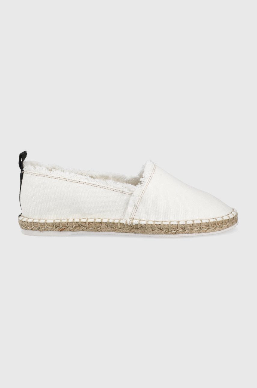 Espadrile dama Armani Exchange albe de zi din material textil cu toc plat si talpa din guma