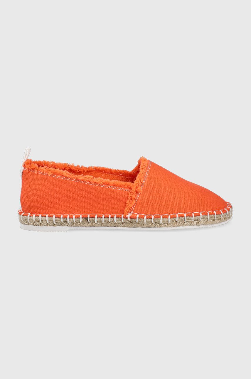 Espadrile dama Armani Exchange portocalii de primavara din material textil cu toc plat si talpa presata