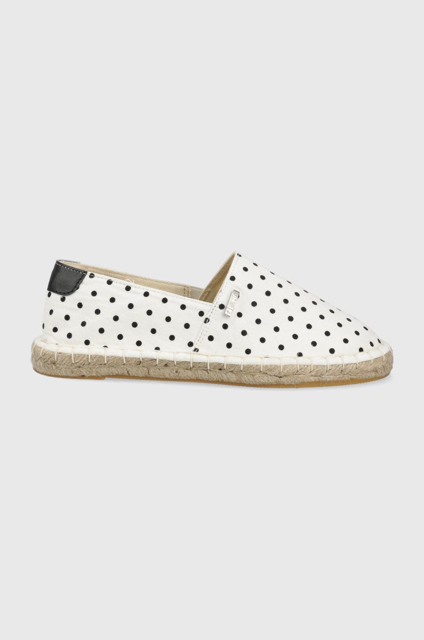 Espadrile dama Big Star albe de primavara din material textil cu piele ecologica cu toc plat si talpa din guma