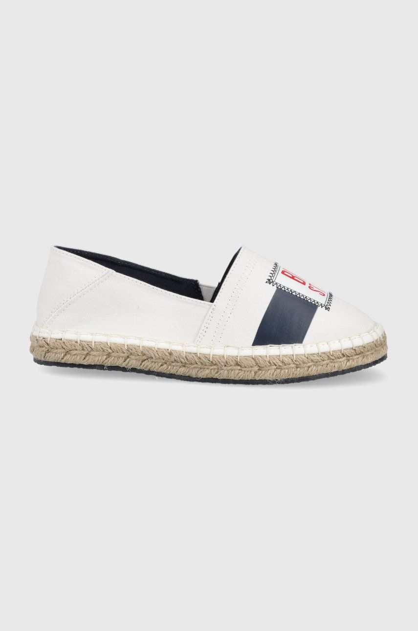 Espadrile dama Big Star albe de primavara din material textil cu sintetic cu toc plat si talpa din guma