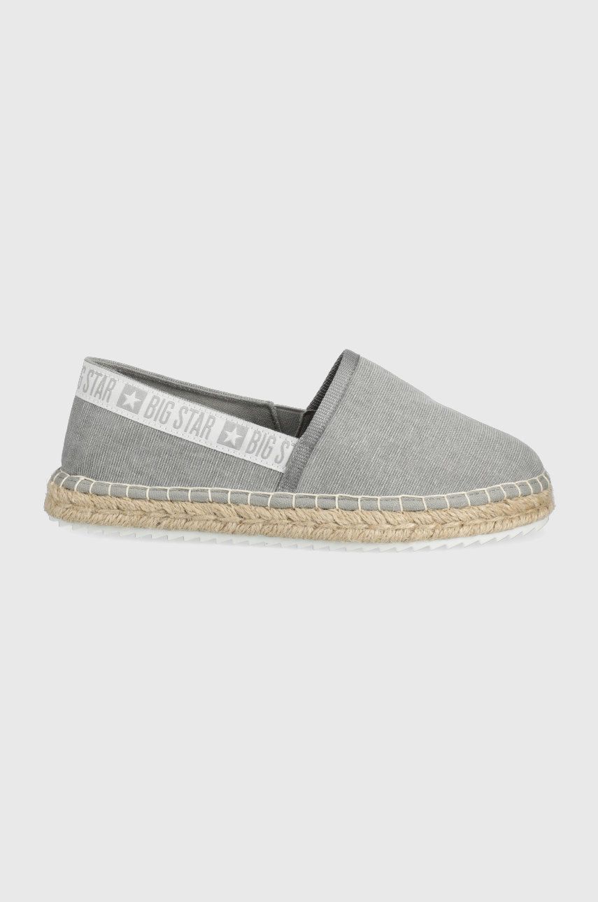 Espadrile dama Big Star gri de vara din material textil cu toc plat si talpa din guma