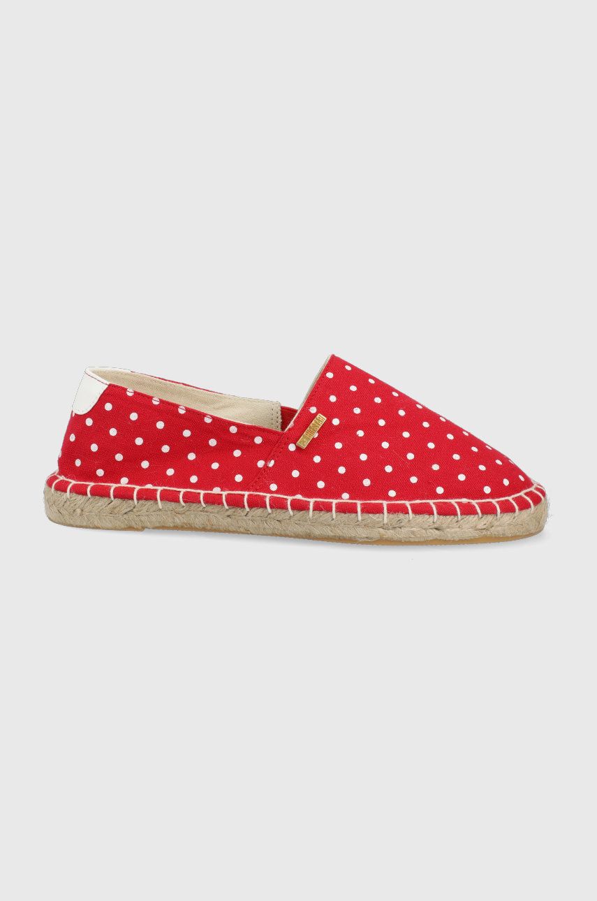 Espadrile dama Big Star rosii de vara din material textil cu piele ecologica cu toc plat si talpa din guma