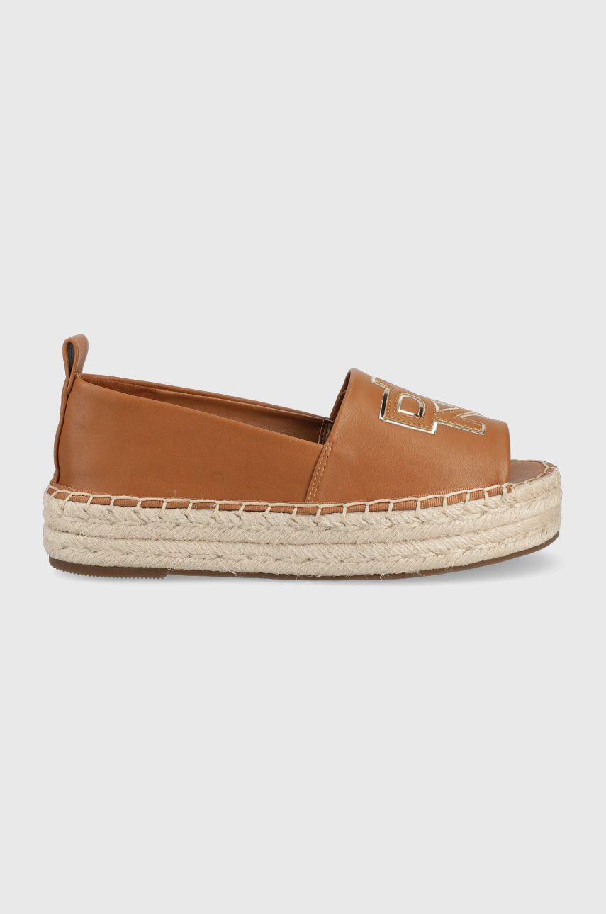 Espadrile dama DKNY maro de vara din material sintetic cu piele naturala cu talpa din guma si interior confortabil Maddy