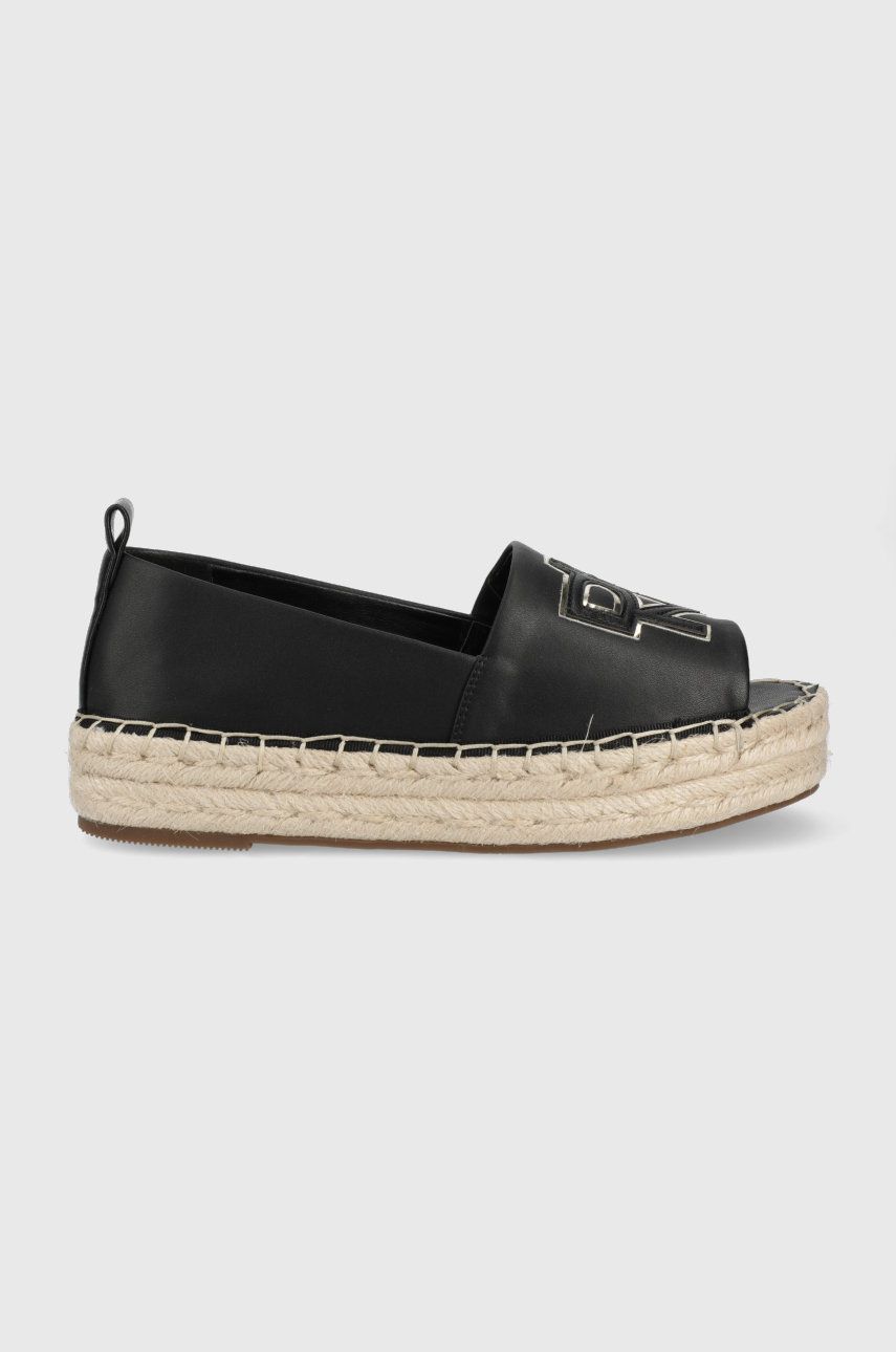 Espadrile dama DKNY negre de vara din piele naturala cu ecologica  cu talpa din guma Maddy