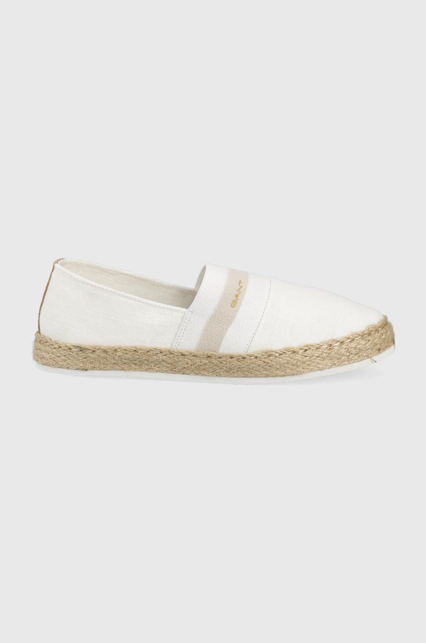 Espadrile dama Gant albe de primavara din material textil cu piele naturala  cu talpa presata Raffiaville