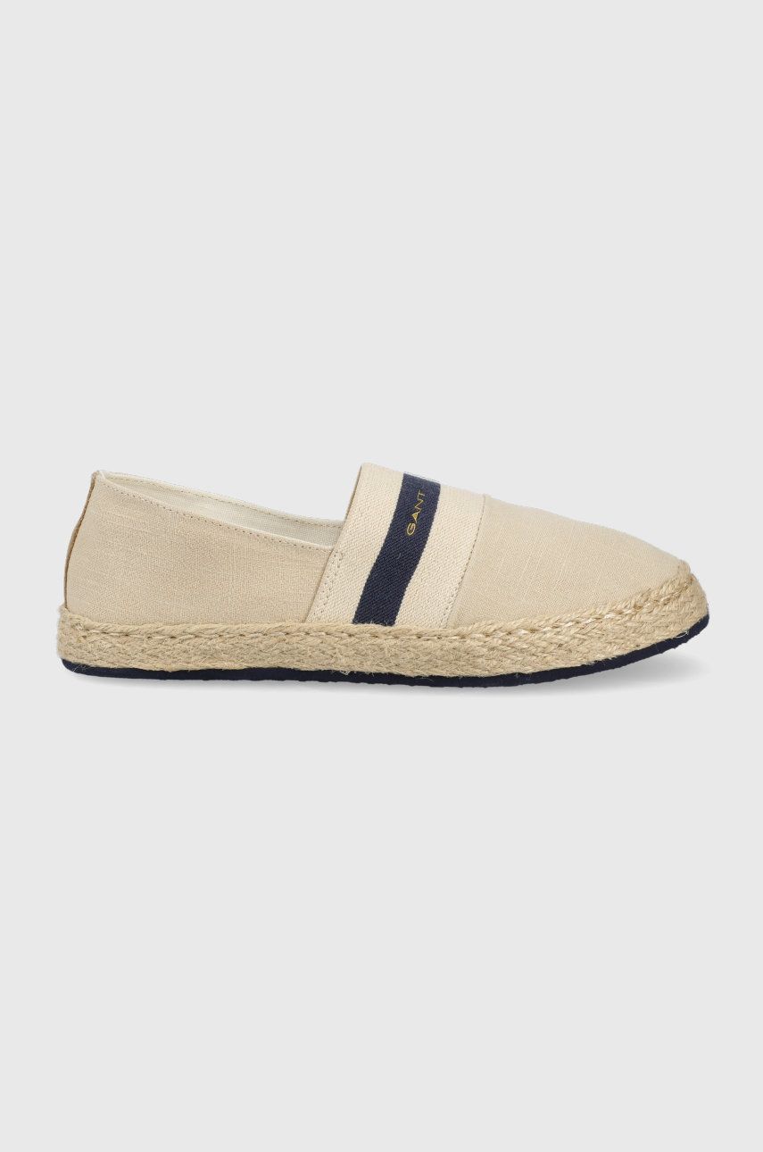 Espadrile dama Gant bej de vara din material textil cu piele naturala cu toc plat si talpa presata Raffiaville