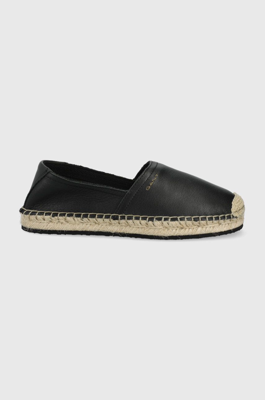 Espadrile dama Gant negre de primavara din material textil cu piele naturala cu toc plat si interior confortabil Lucynella