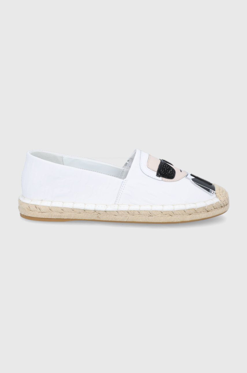 Espadrile dama Karl Lagerfeld albe casual din piele naturala cu talpa din guma si interior confortabil Kamini