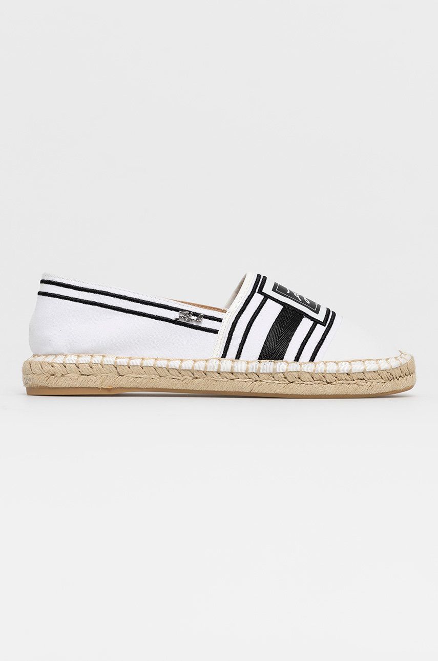 Espadrile dama Karl Lagerfeld albe de zi din material textil cu piele naturala cu toc plat si talpa din guma