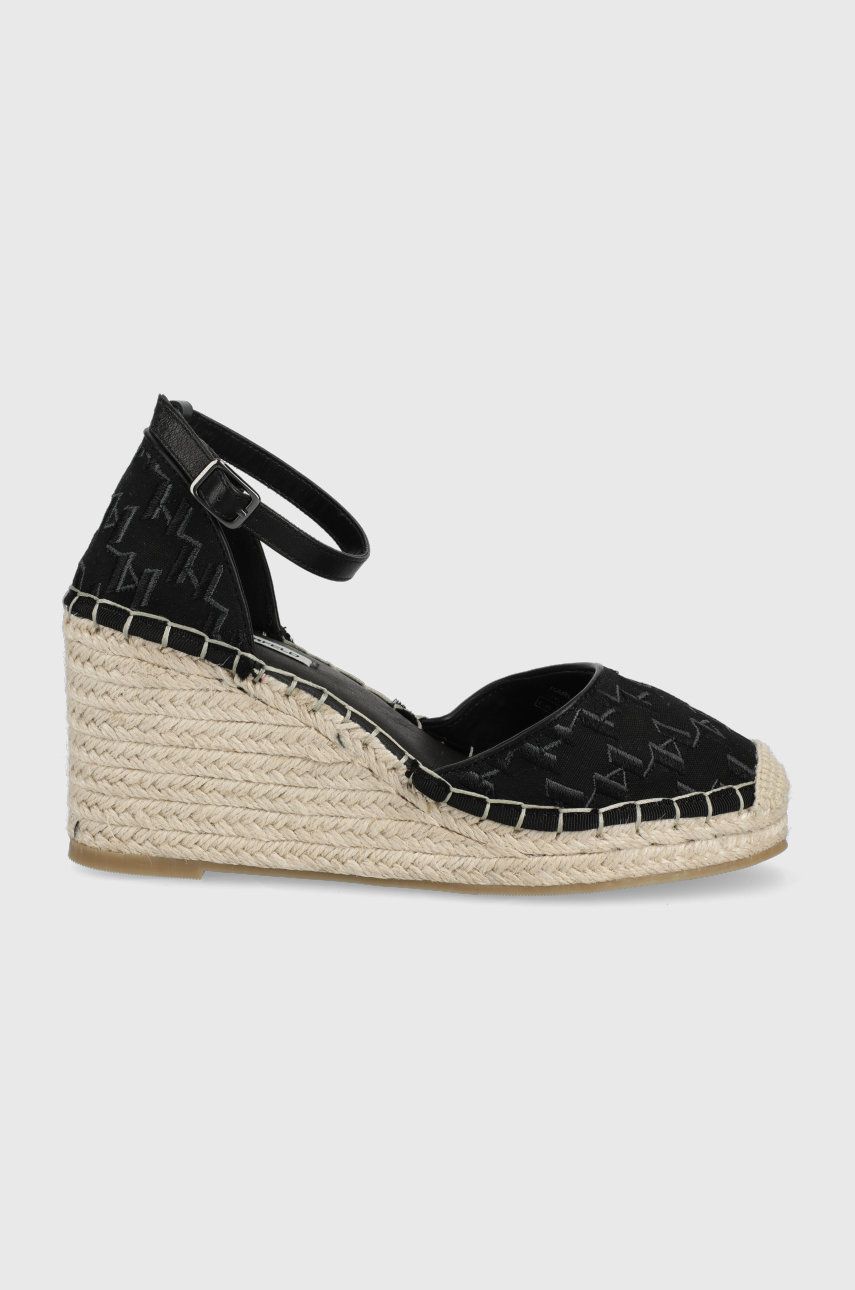 Espadrile dama Karl Lagerfeld negre de plaja din material textil cu piele ecologica  cu talpa din guma Kamini Mid