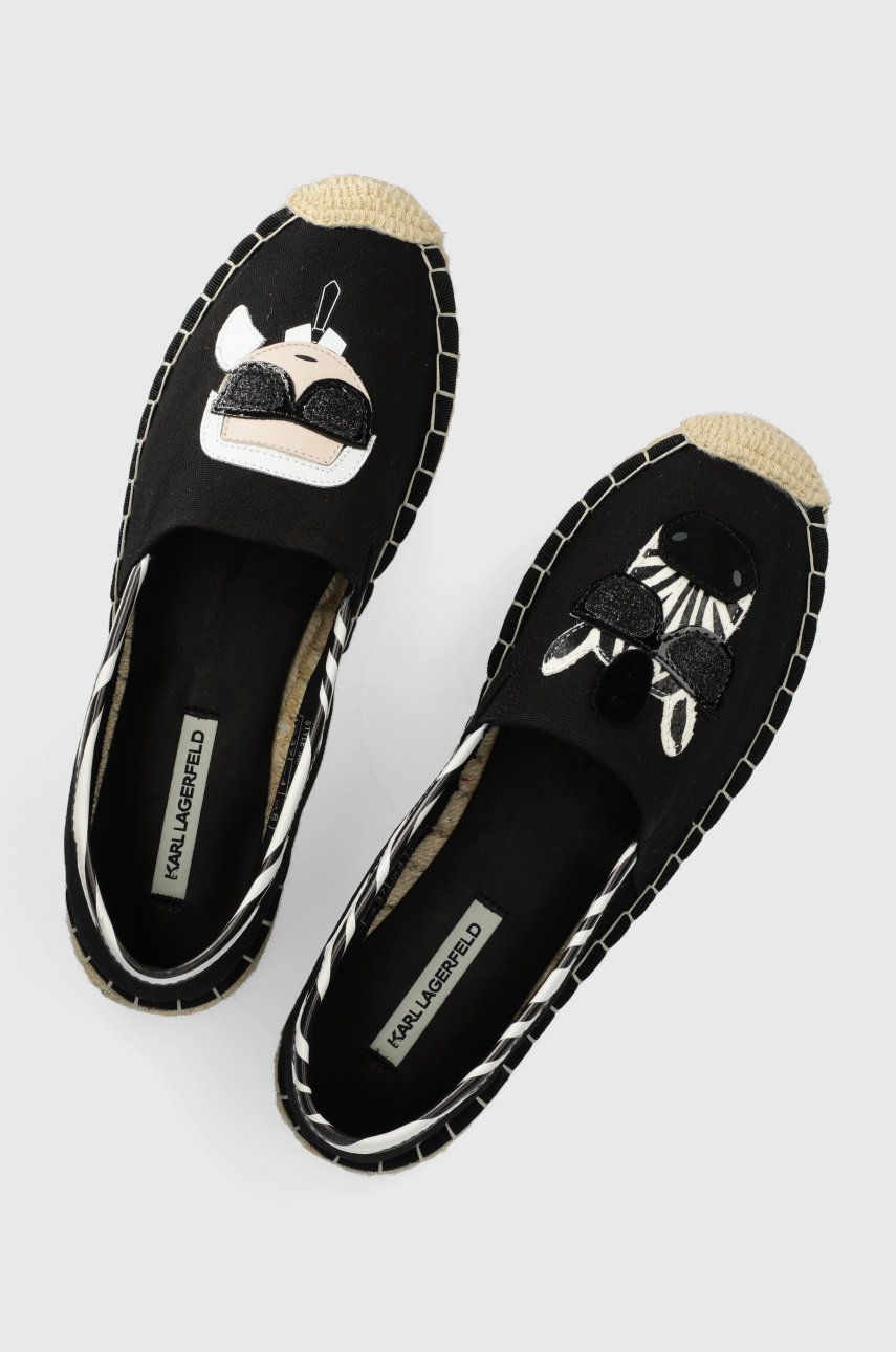 Espadrile dama Karl Lagerfeld negre de vara din material textil cu piele naturala cu talpa din guma si interior confortabil Kamini