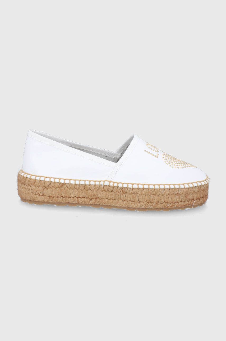 Espadrile dama Love Moschino albe de vara din material textil cu piele naturala cu talpa stabila si interior confortabil