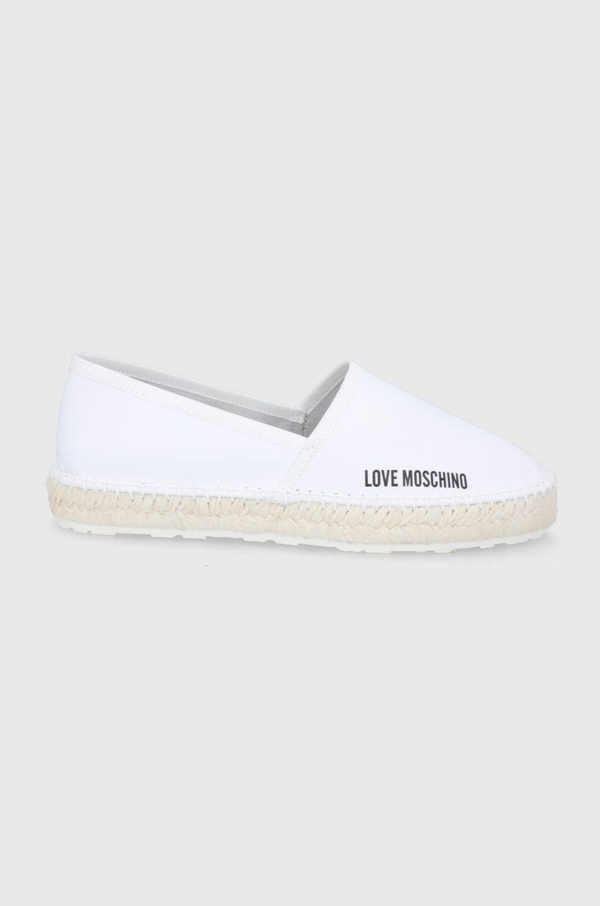 Espadrile dama Love Moschino albe de vara din material textil cu piele naturala cu talpa stabila si interior confortabil