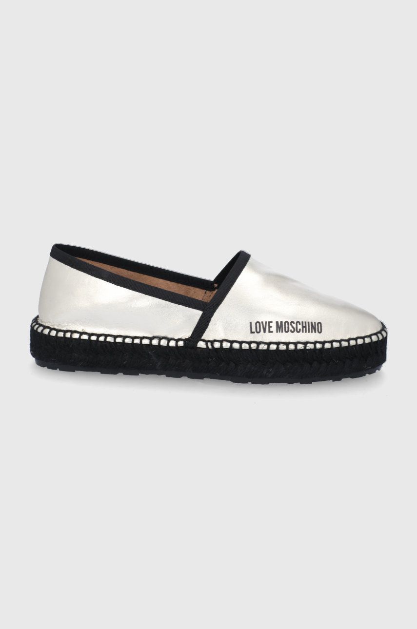 Espadrile dama Love Moschino argintii de primavara din material textil cu piele naturala cu talpa comoda