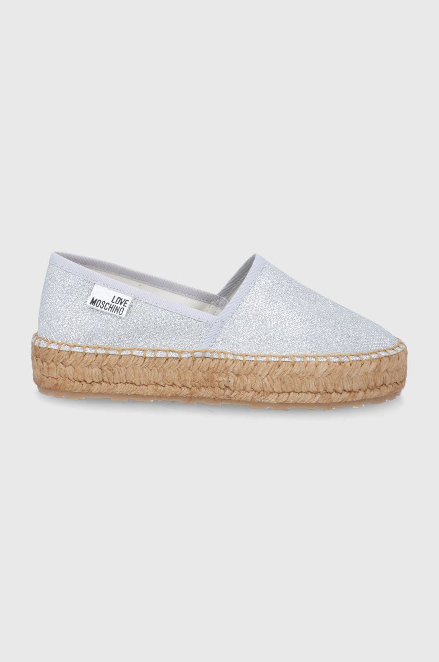 Espadrile dama Love Moschino argintii de vara din material textil  cu talpa din guma