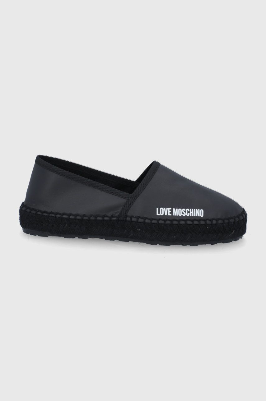 Espadrile dama Love Moschino negre de primavara din piele naturala cu talpa din guma si interior confortabil