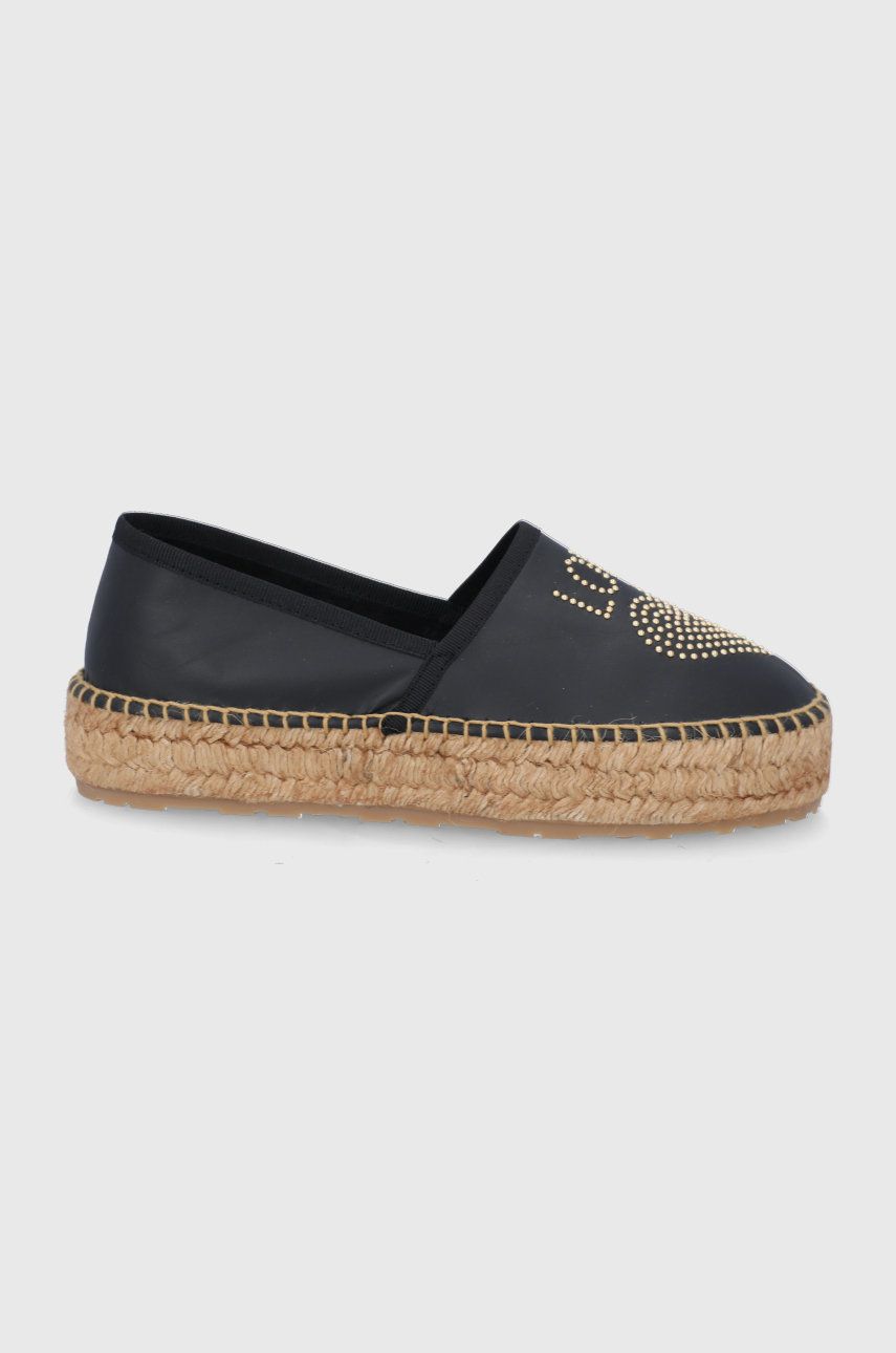 Espadrile dama Love Moschino negre de vara din material textil cu piele naturala cu talpa stabila si interior confortabil