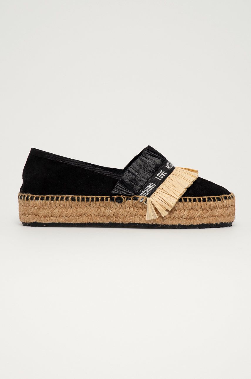 Espadrile dama Love Moschino negre de zi din material textil cu piele intoarsa  cu talpa din guma