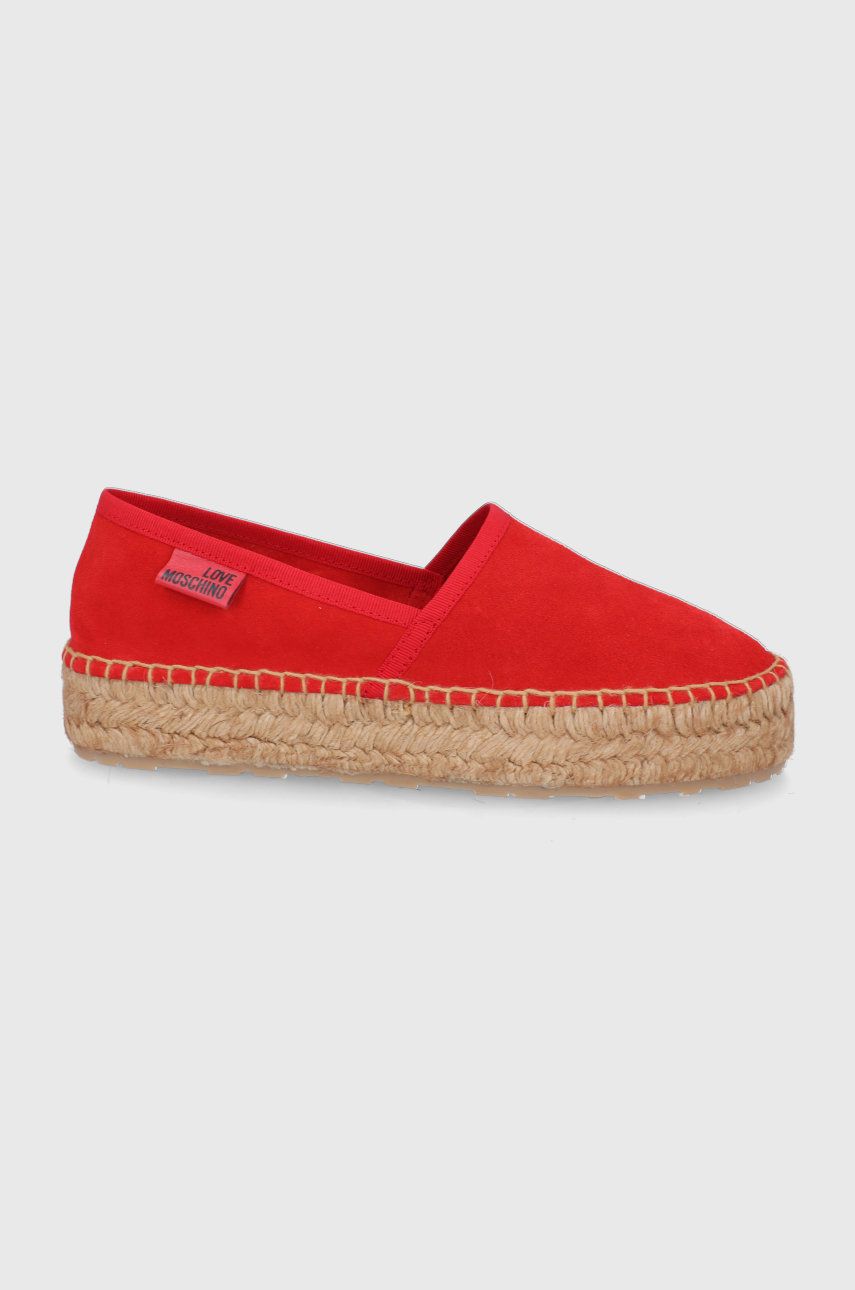 Espadrile dama Love Moschino rosii de vara din piele intoarsa  cu talpa stabila