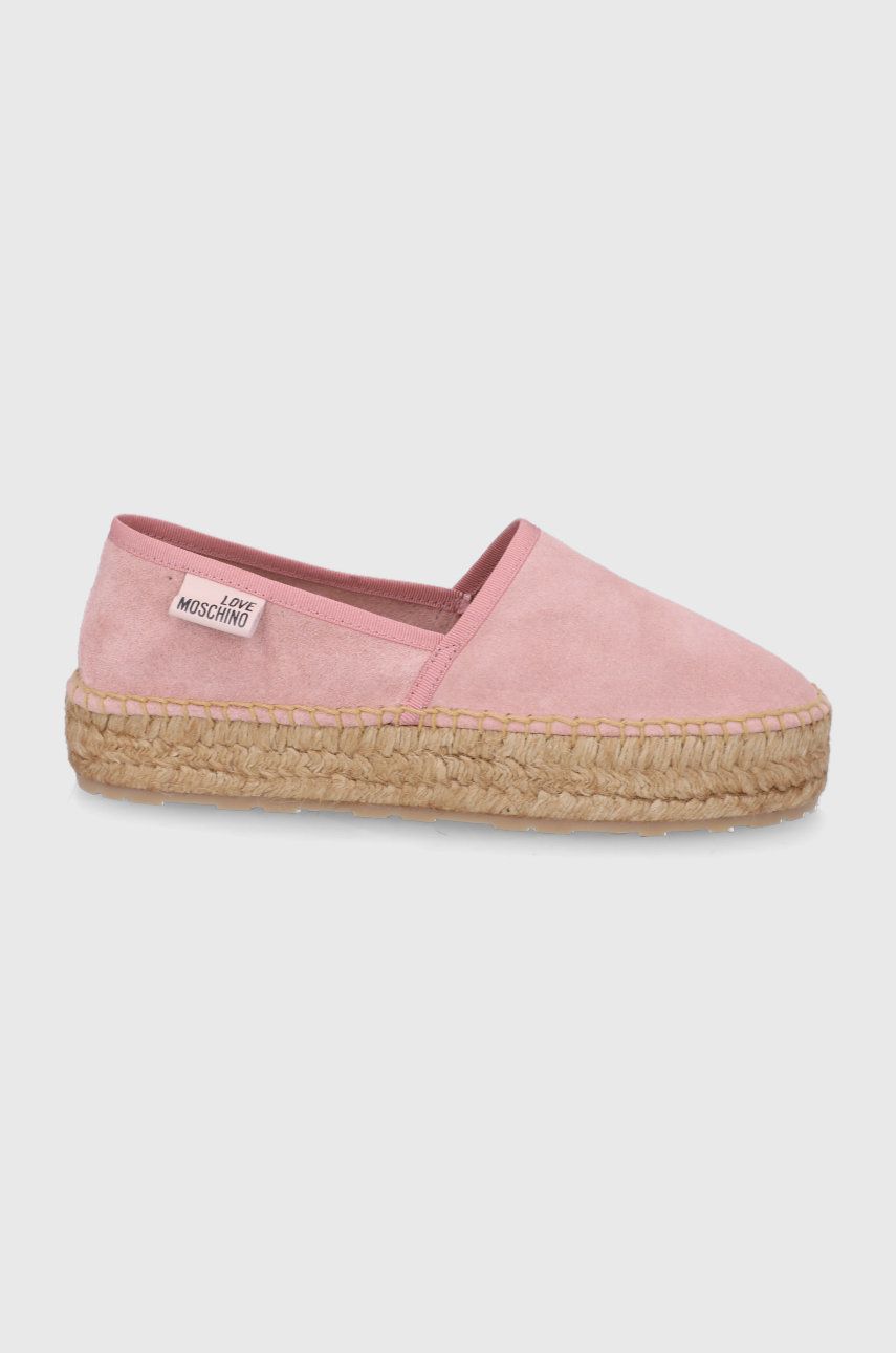 Espadrile dama Love Moschino roz de vara din piele intoarsa  cu talpa din guma