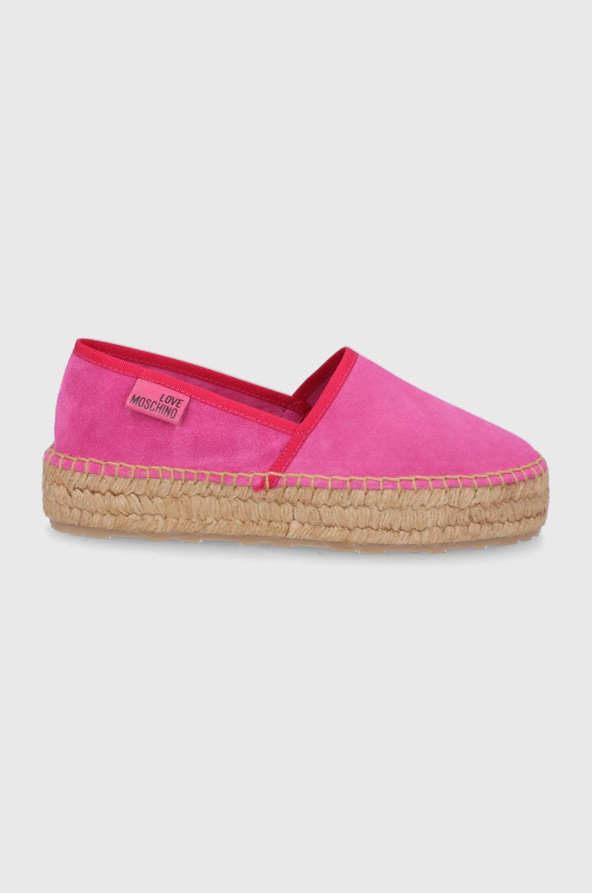 Espadrile dama Love Moschino roz de zi din piele intoarsa cu talpa stabila si interior confortabil