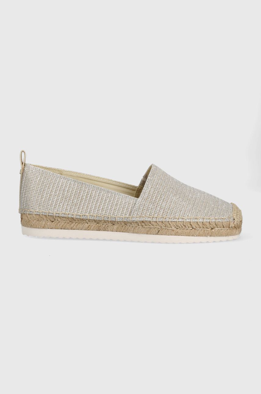 Espadrile dama MICHAEL Michael Kors argintii de zi din material textil cu toc plat si talpa stabila Lenny Espadrille