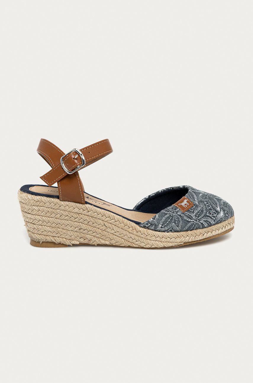 Espadrile dama Mustang  de primavara din material textil cu piele ecologica cu talpa comoda  toc pana