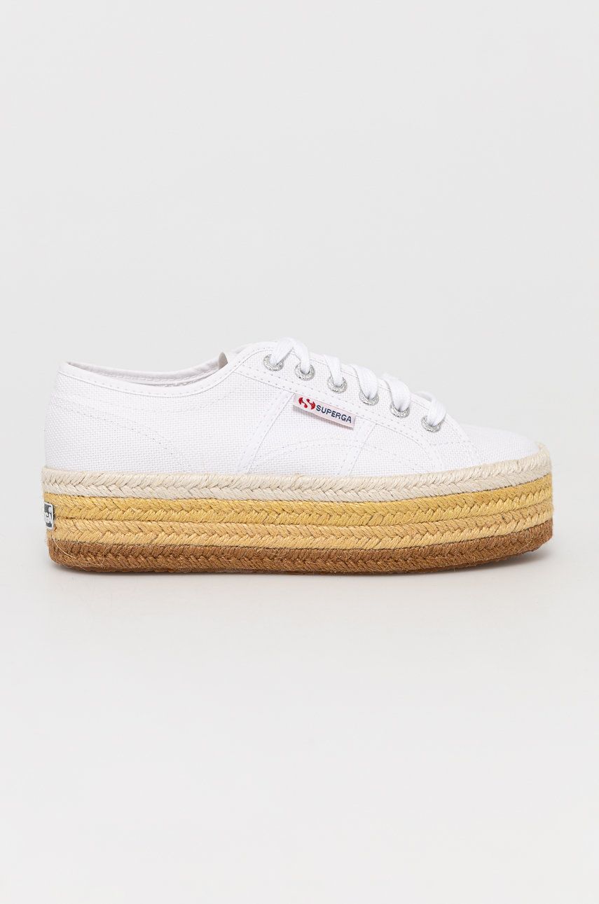 Espadrile dama Superga albe casual din material textil cu talpa comoda