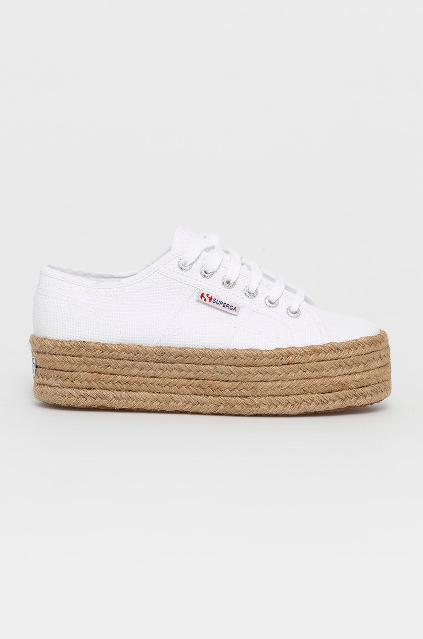 Espadrile dama Superga albe de vara din material textil  cu talpa din guma