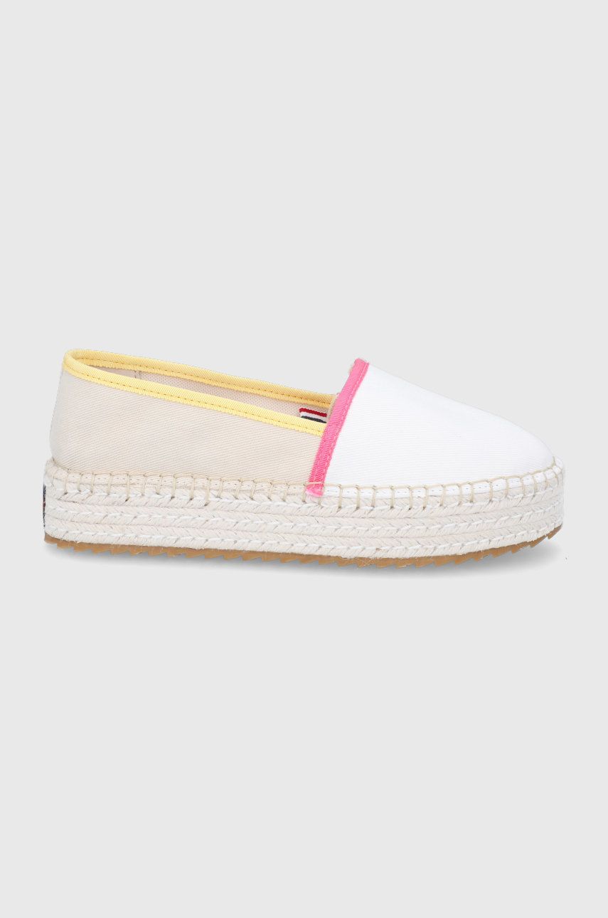 Espadrile dama Tommy Jeans albe casual din material textil  cu talpa din guma