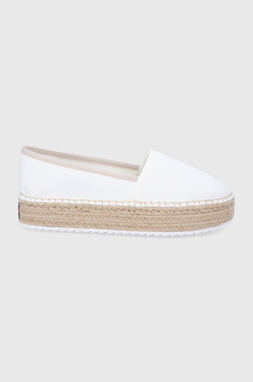 Espadrile dama Tommy Jeans albe de vara din material textil  cu talpa din guma