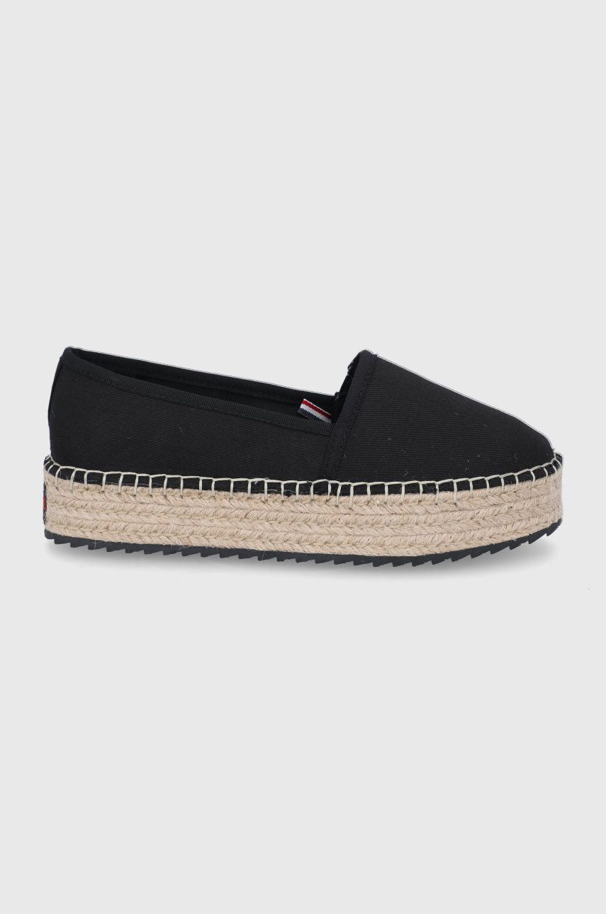 Espadrile dama Tommy Jeans negre de vara din material textil  cu talpa din guma