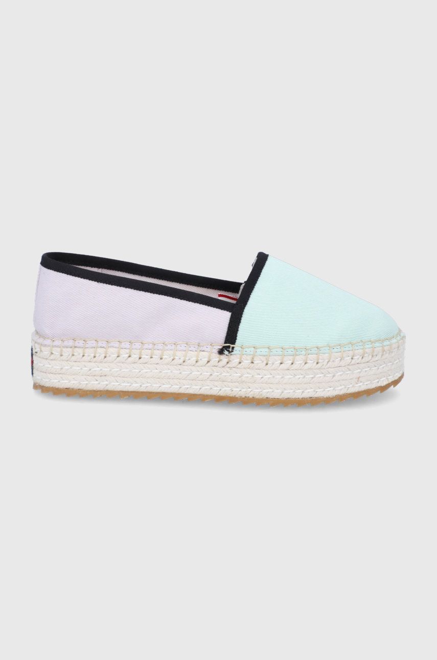 Espadrile dama Tommy Jeans violet de plaja din material textil  cu talpa din guma