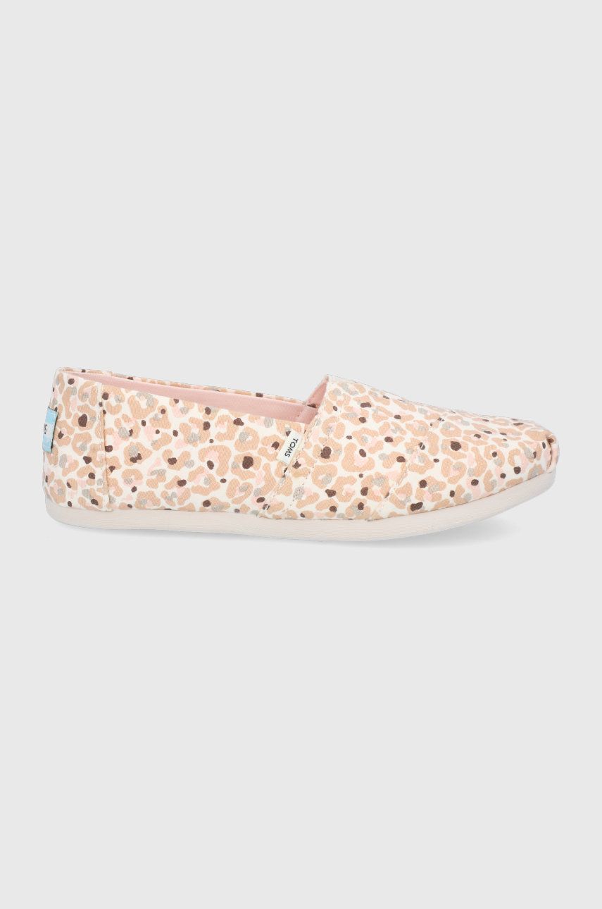 Espadrile dama Toms crem de vara din material textil cu toc plat si interior confortabil Cheetah