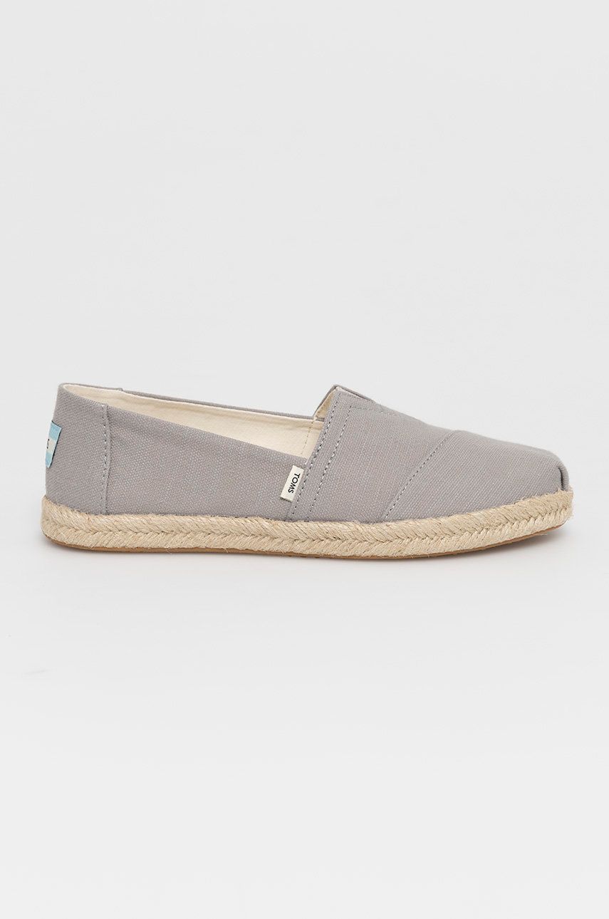 Espadrile dama Toms gri de plaja din material textil cu talpa din guma si interior confortabil