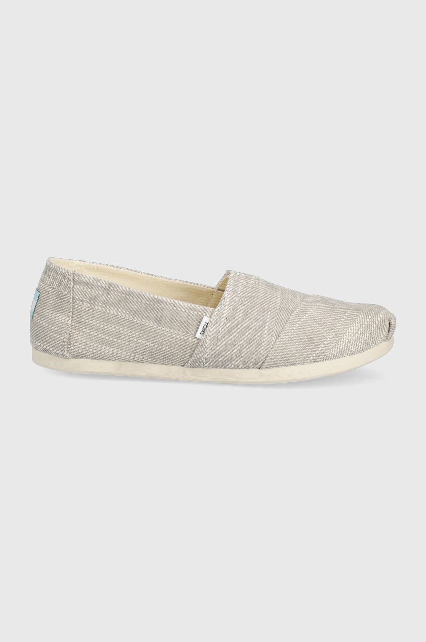 Espadrile dama Toms gri de vara din material textil cu toc plat si talpa din guma Alpargata