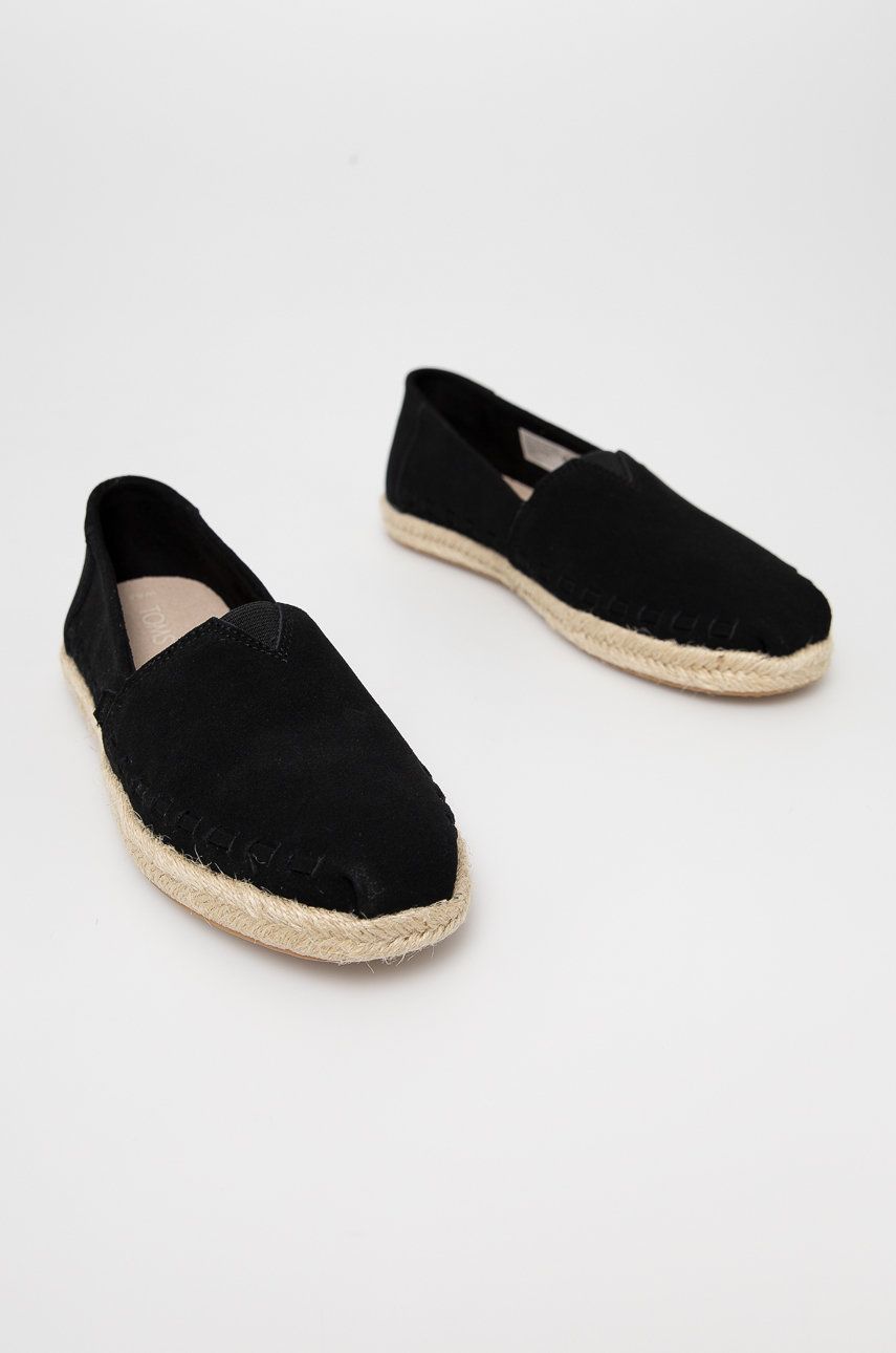 Espadrile dama Toms negre casual din piele intoarsa  cu talpa din guma