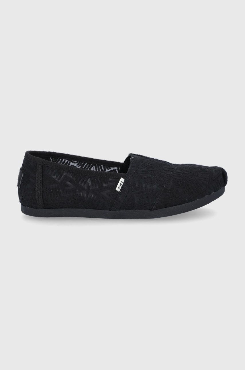 Espadrile dama Toms negre de primavara din material textil cu talpa stabila si interior confortabil Alpargata