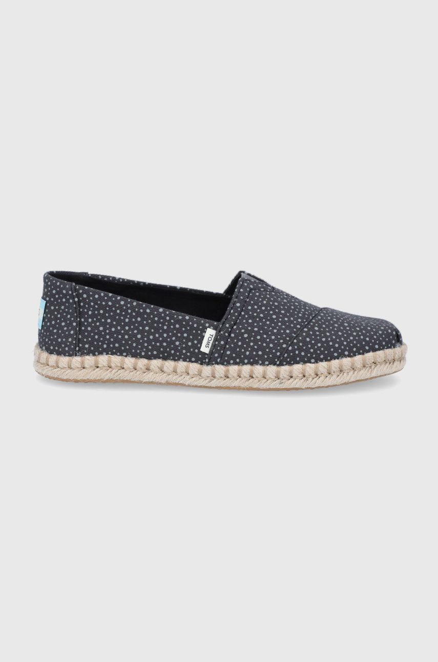 Espadrile dama Toms negre de primavara din material textil cu toc plat si interior confortabil Sunspots Crossweave