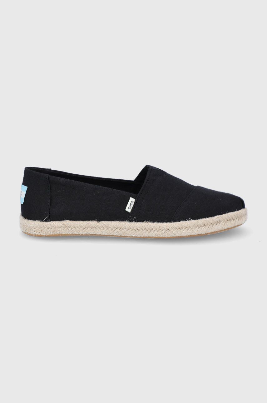 Espadrile dama Toms negre de vara din material textil  cu talpa din guma