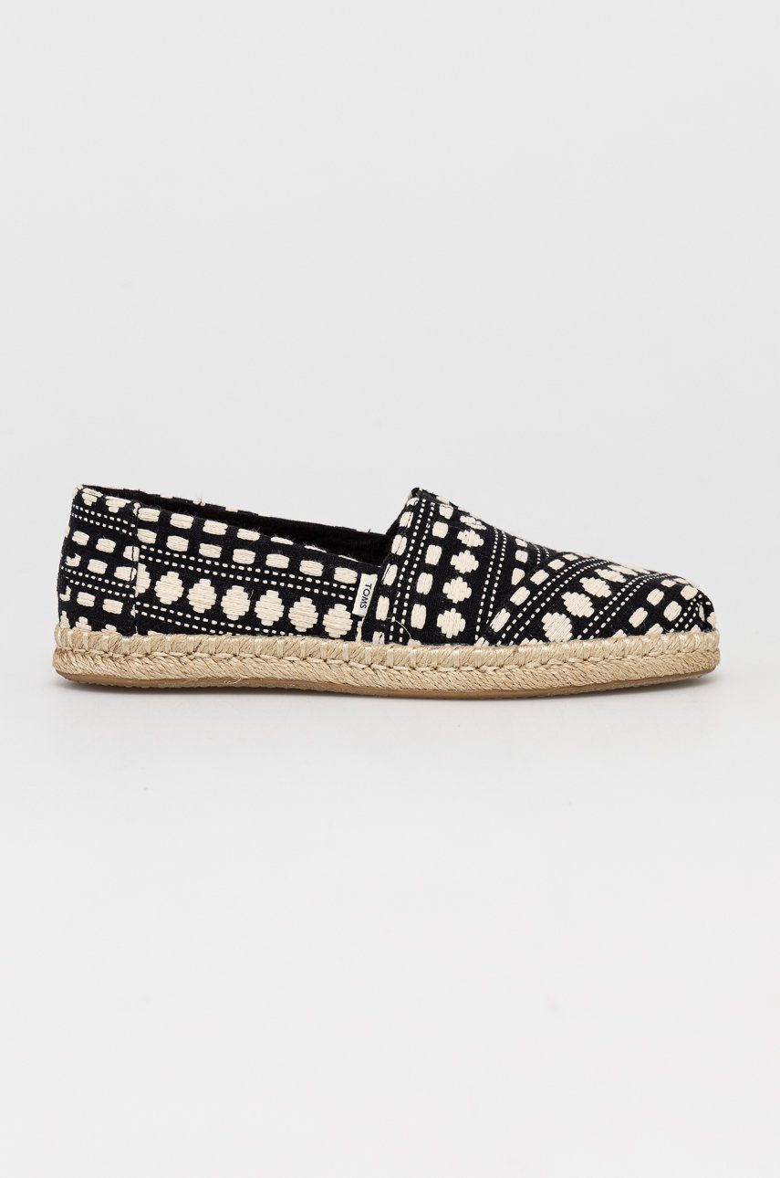 Espadrile dama Toms negre de zi din material textil  cu talpa din guma