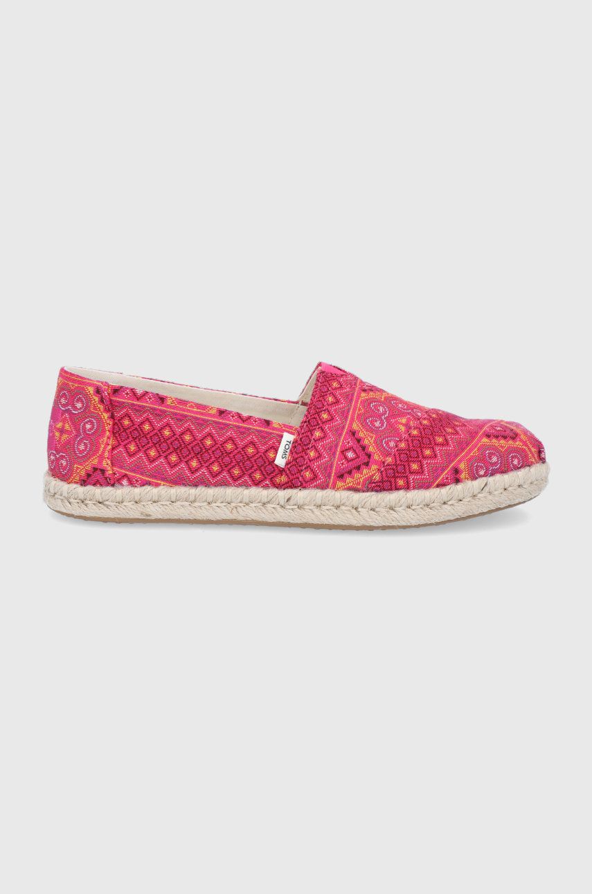 Espadrile dama Toms violet de zi din material textil cu toc plat si talpa din guma Alpargata Rope