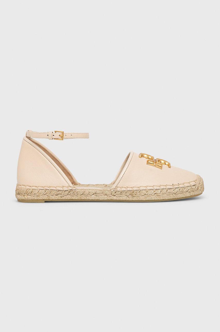 Espadrile dama Tory Burch bej de vara din piele intoarsa cu toc plat si talpa din guma Eleanor Dorsay