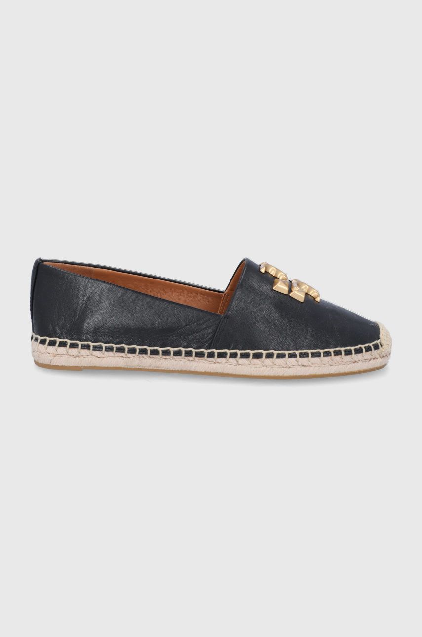 Espadrile dama Tory Burch negre de vara din piele naturala  cu talpa din guma Eleanor Espadrille