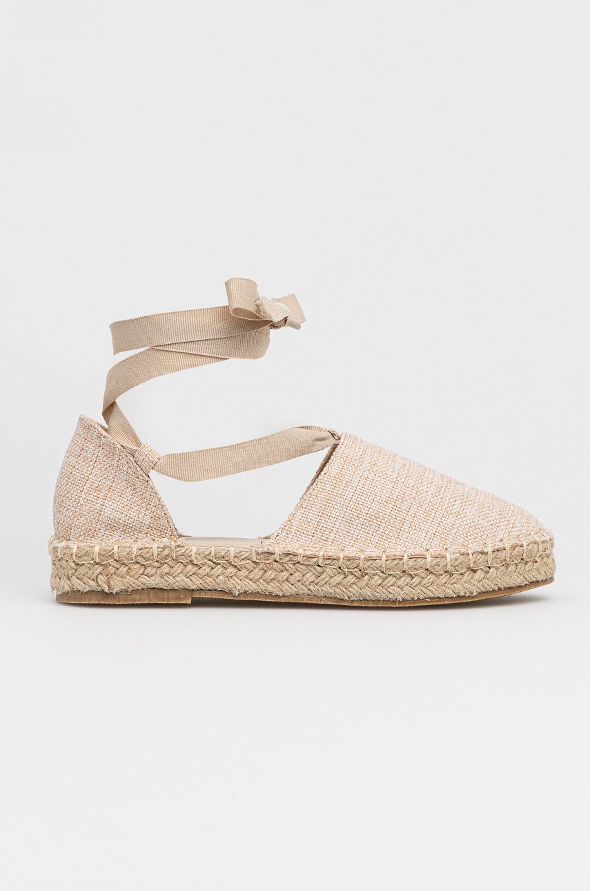 Espadrile dama Truffle Collection bej de zi din material textil cu toc plat si talpa din guma Mash