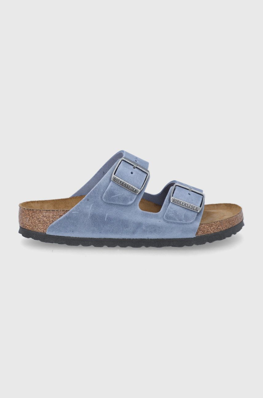 Papuci  Birkenstock dama de ocazie din imitatie de piele intoarsa cu talpa comoda  Arizona