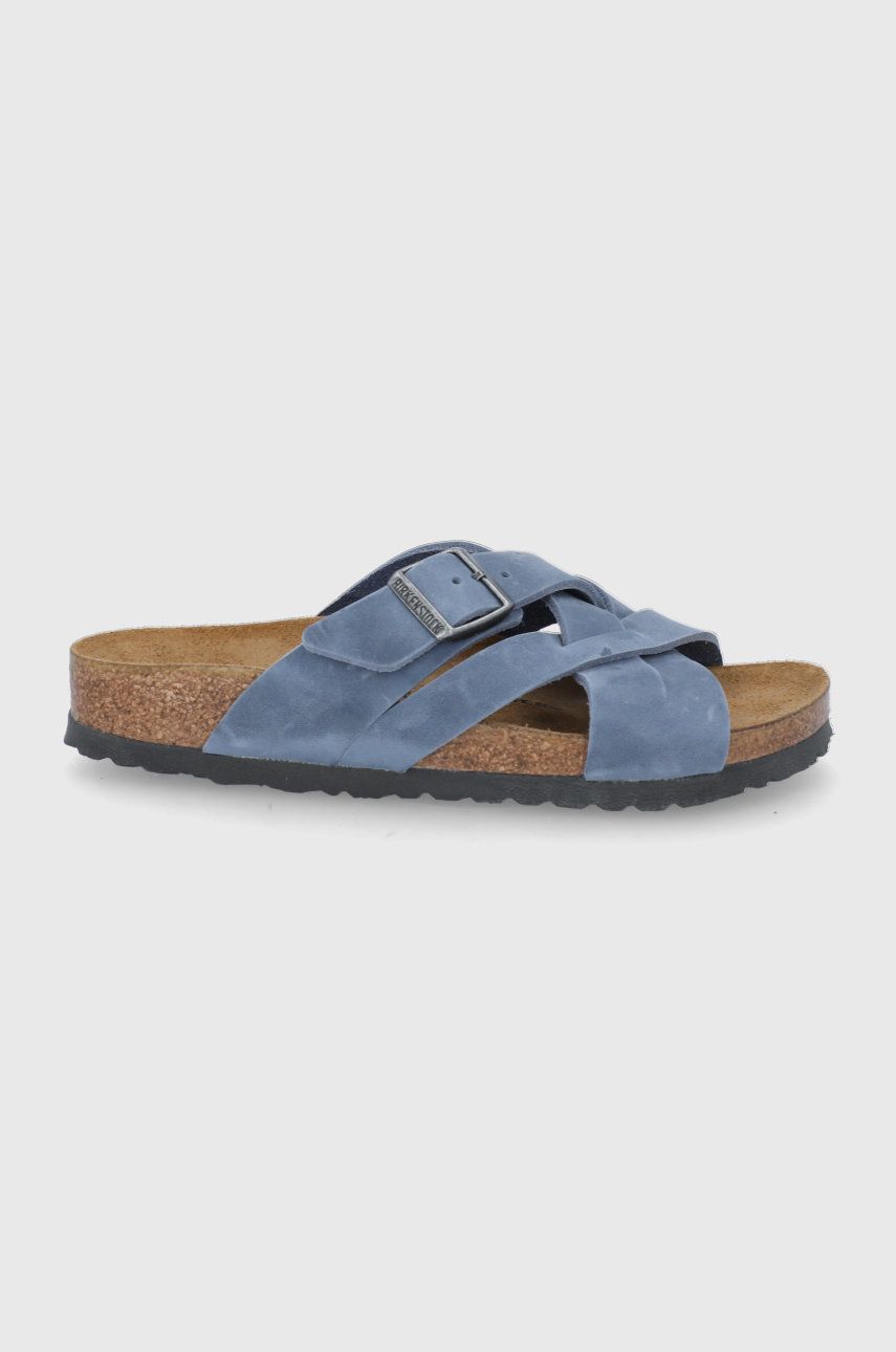 Papuci  Birkenstock dama de vara din piele intoarsa cu toc plat cu talpa din spuma Lugano online